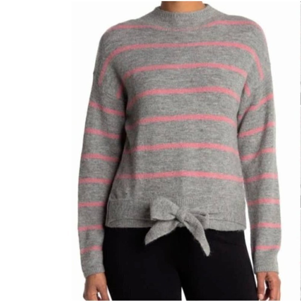 NEW Wayf Nordstrom Size S Tie Up Pullover Sweater in Gray Pink Striped